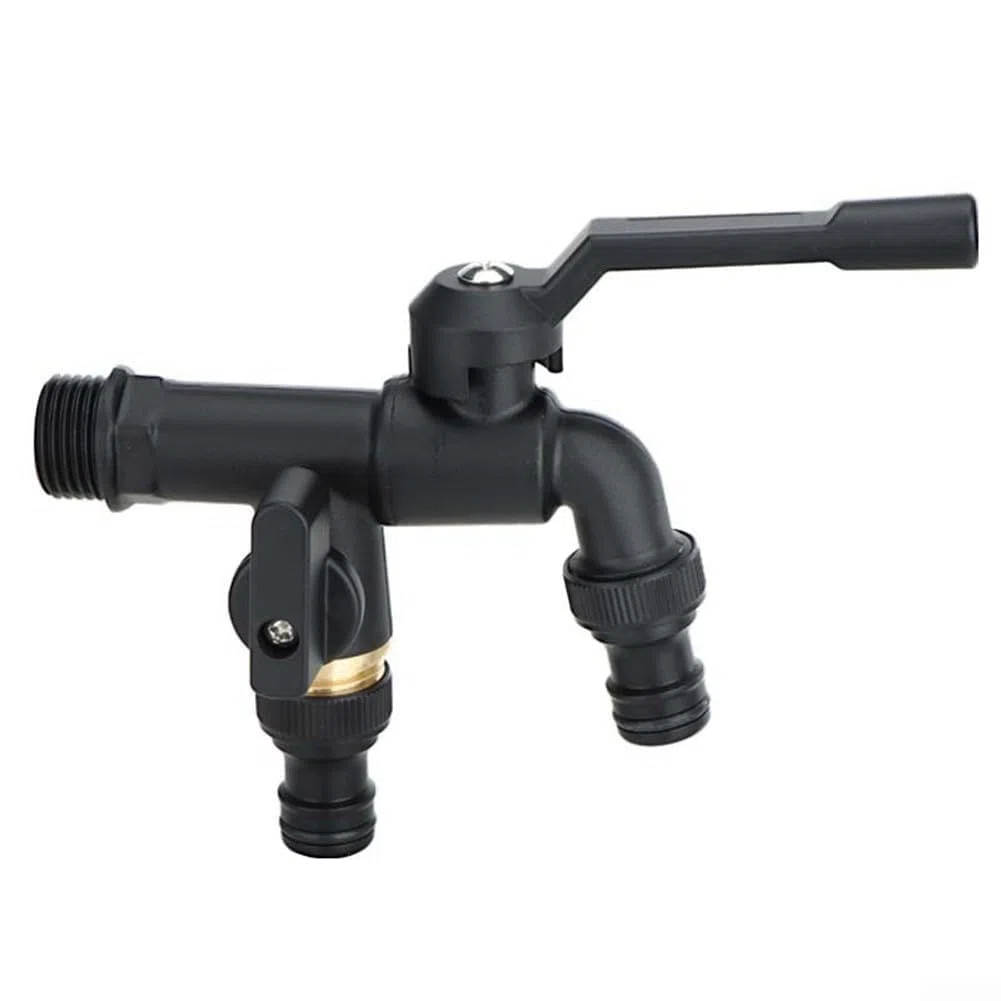 Grifo exterior de latón negro, diseño de salida doble, construcción de cobre, componente anticongelante (una sola cabeza)