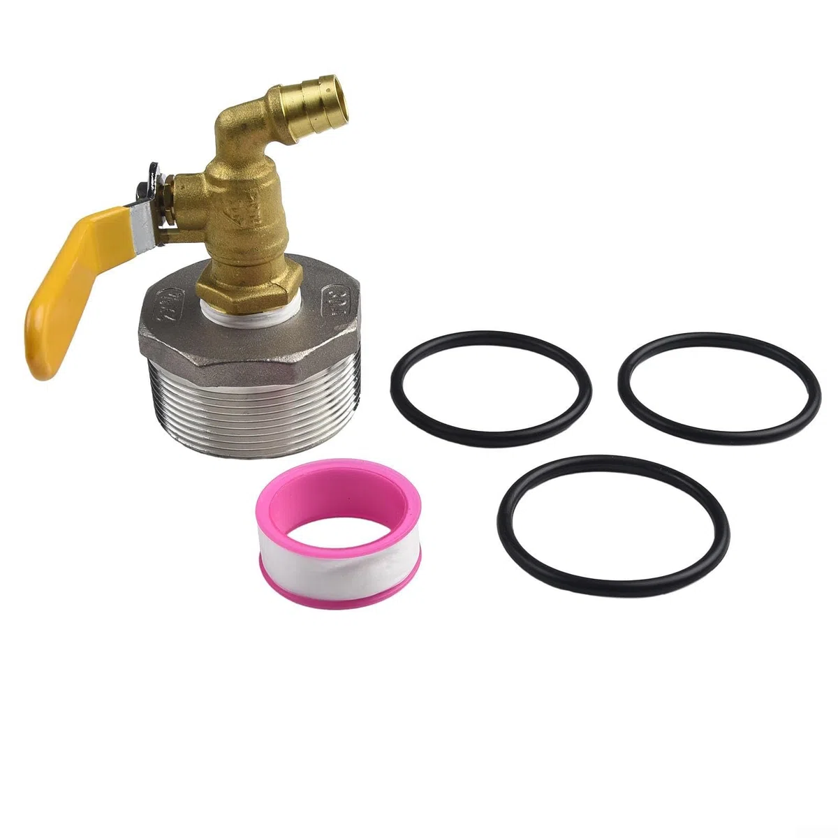Zilimontt Grifo de repuesto de acero inoxidable y cobre para bidones de aceite y agua de 200 L, 1 grifo de válvula de aceite, 3 sellos de junta tórica
