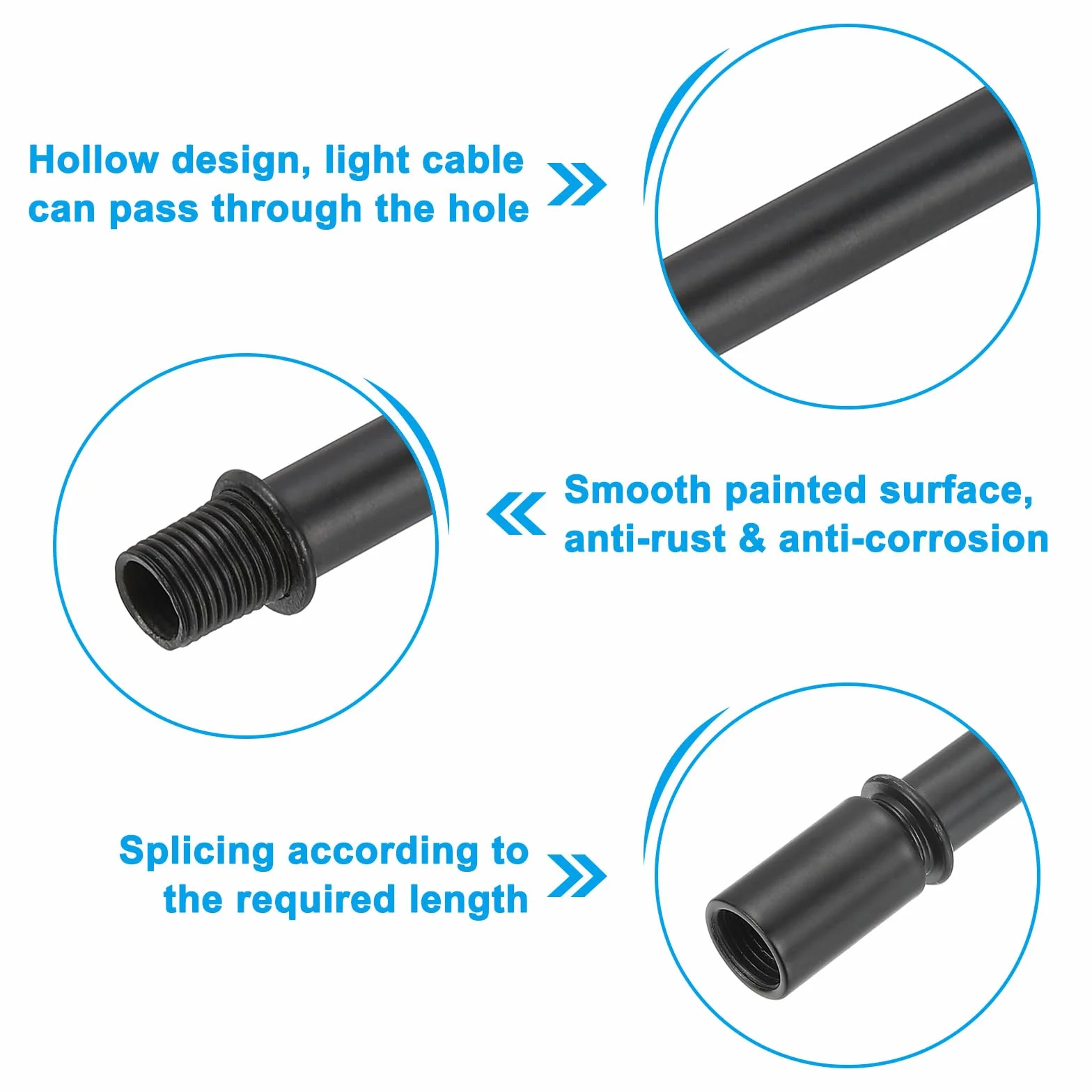 PATIKIL Kit de Varillas de Lámpara Recta, 4 Juegos de Varillas de Rosca Doble de Acero al Carbono M10 de 300 mm (11.81") de Largo con Tuerca de Acoplamiento y Conector de Manga, Negro
