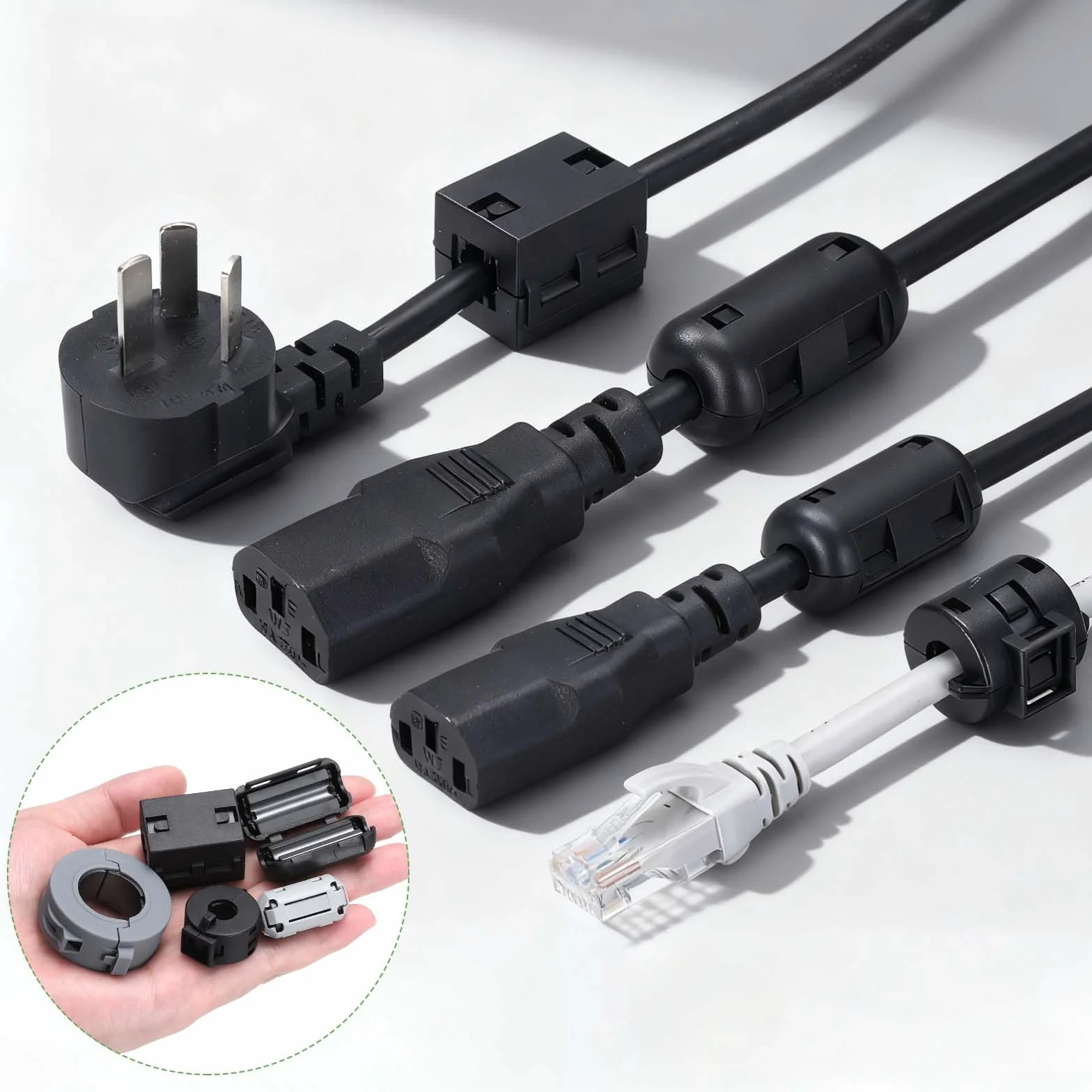 QUARKZMAN 8 Piezas De Anillo De Ferrita Con Clip, Filtro De Supresión De Ruido RFI EMI Abrazadera Para Cables De 10mm USB Vídeo Datos, Negro, Cilindro Con Ranura Cuadrada