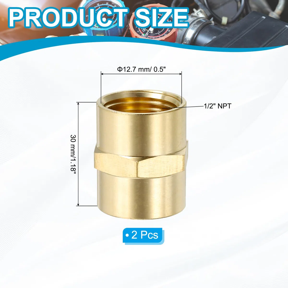PATIKIL Acoplador NPT de latón de 1/2" x 1/2", paquete de 2 acoplamientos hembra hexagonales para tuberías de fontanería doméstica, bases de cabezales de ducha, color dorado