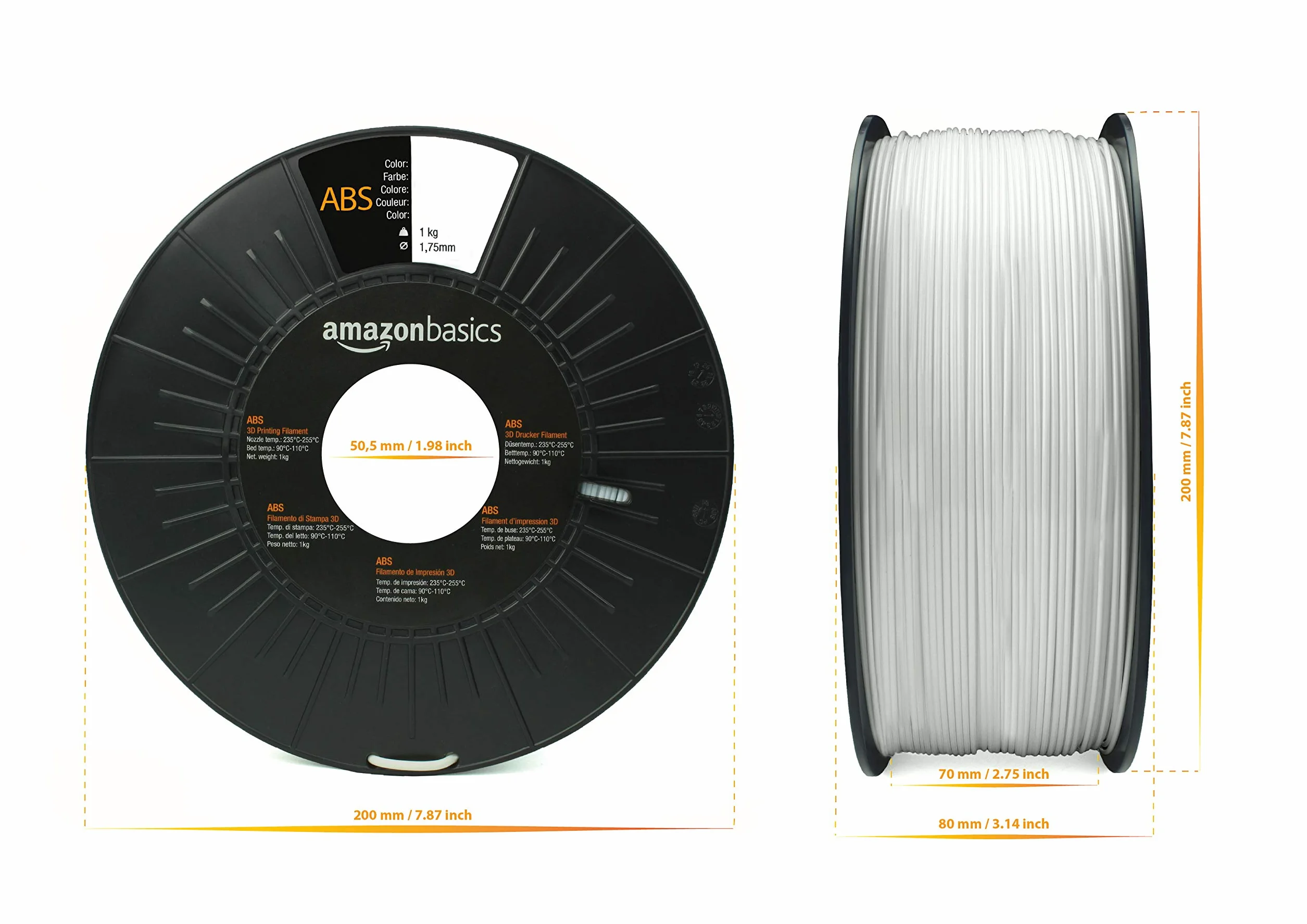 Amazon Basics Filamento para impresora 3D, plástico ABS, cinta de 1 kg, 1.75 mm, negro