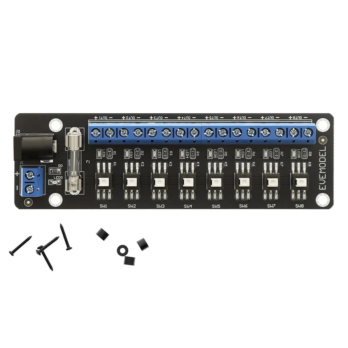 Evemodel 1 juego de interruptores de 3-24 V CC, interruptor de conmutación, distribuidor de corriente, regleta de distribución de corriente (8 interruptores)