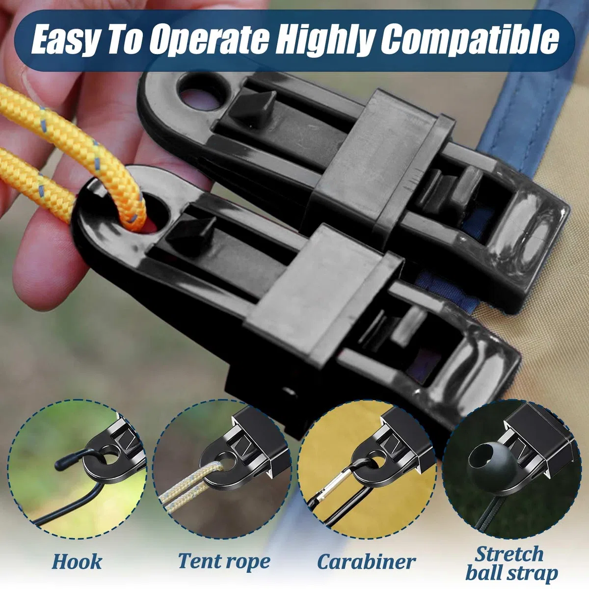 HOOPOE Clip para Toldos y Lonas,20 Piezas Ajustable Pinzas para Toldos y Lonas,Multifuncional Tarp Clips de Tienda de Plastico Negro con Fuerte Mango de Bloqueo para Carpas