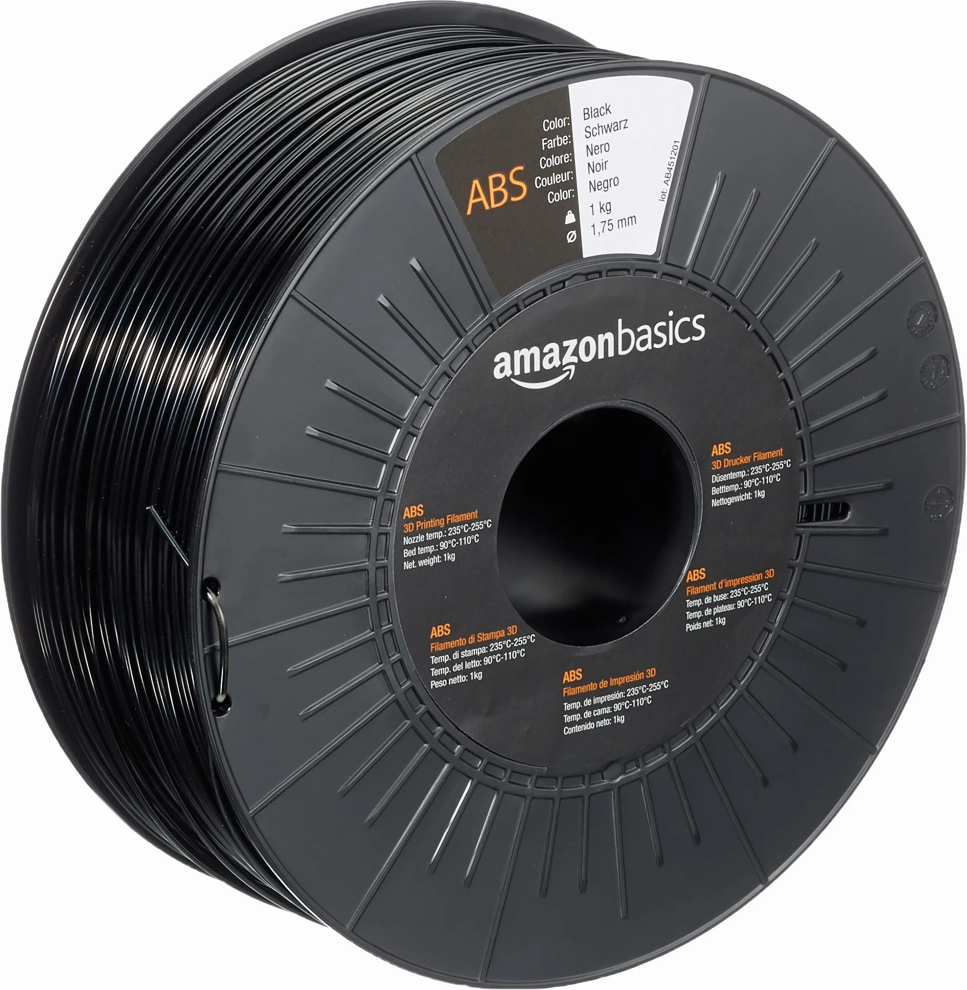 Amazon Basics Filamento para impresora 3D, plástico ABS, cinta de 1 kg, 1.75 mm, negro