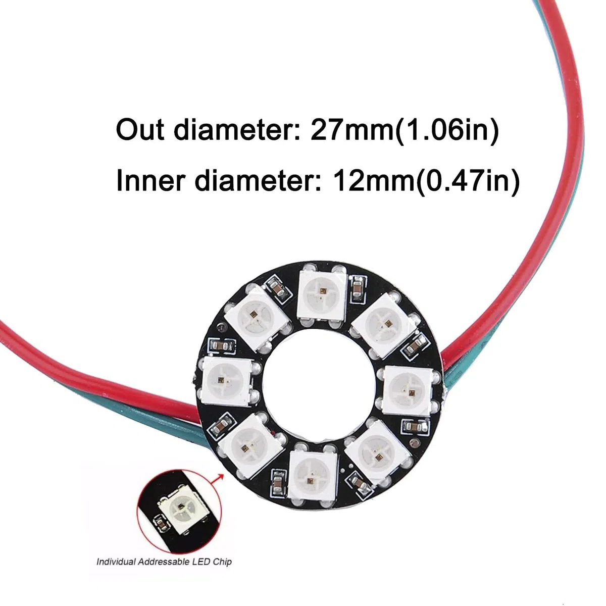 8 anillos LED RGB 8 x WS2812 5050 a todo color con controladores integrados de 8 puntas para Arduino Raspberry Pi ESP8266 Nodemcu DC5V