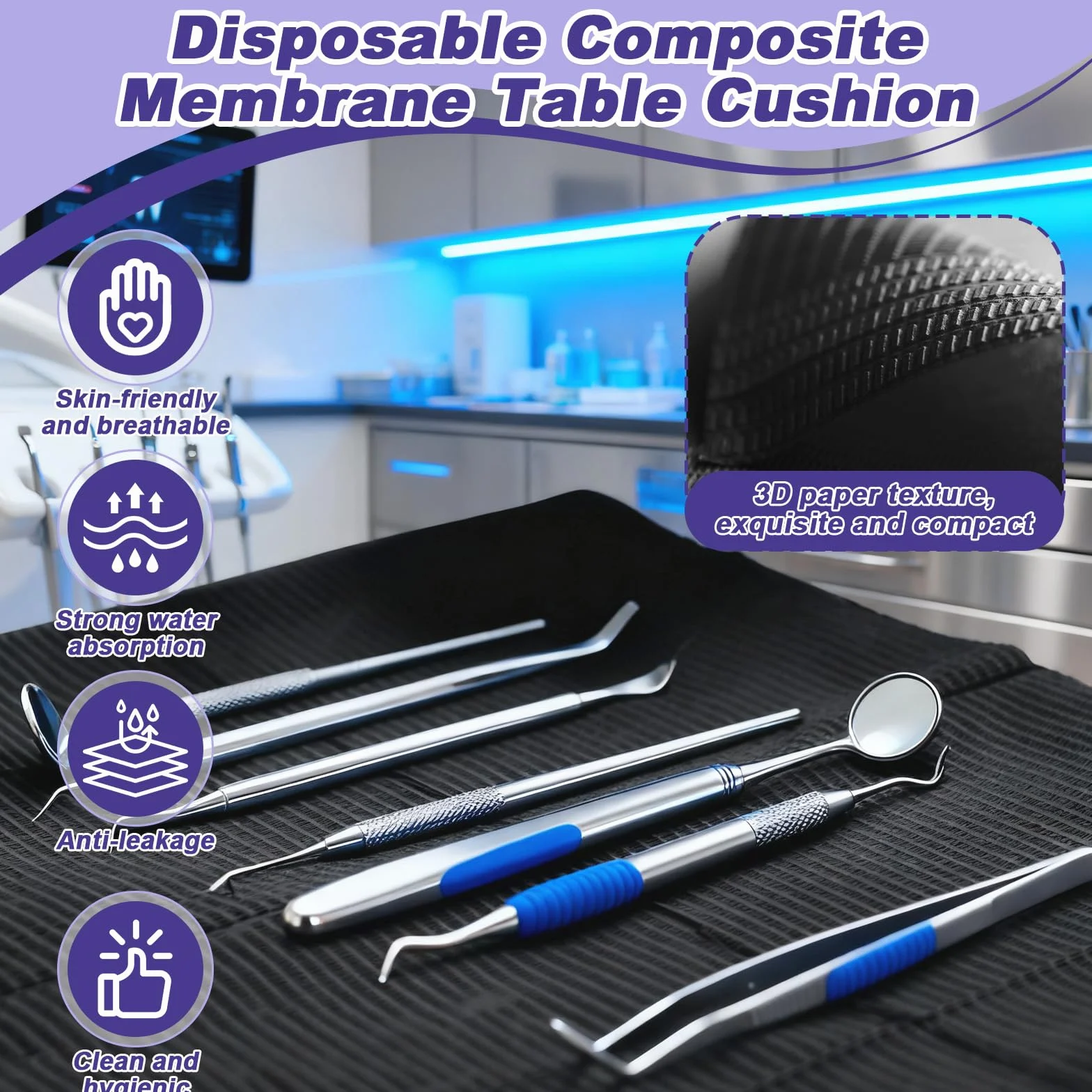 125Pcs Baberos Dentales Desechables, Sábana Tatuaje Desechable Impermeable 34x45cm, Fundas Tapete Mesa Tatuajes Cuadrado Negro 3 Capas para Limpieza Dentale, Salón de Uñas, Paciente Tela no Tejida