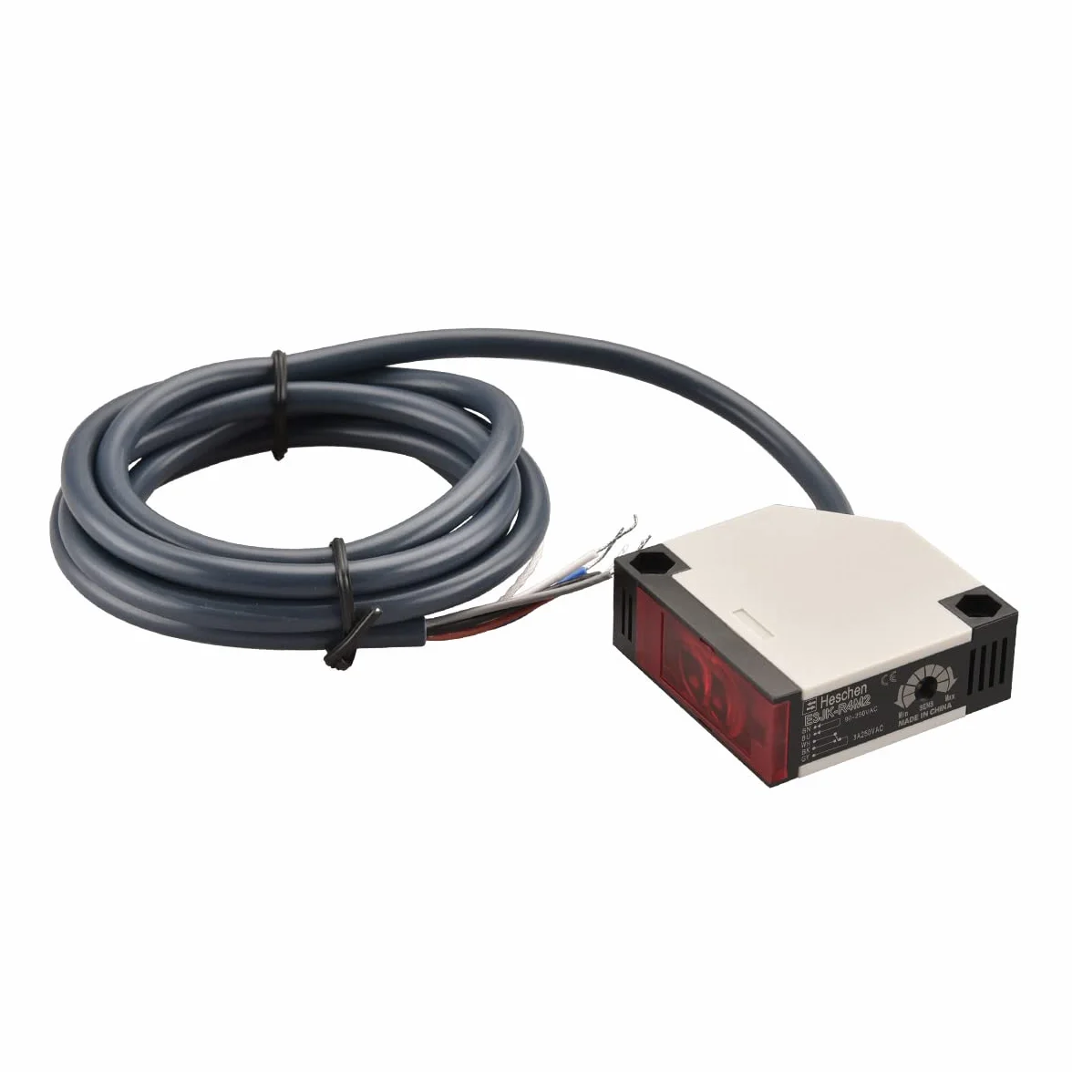 Heschen Interruptor fotoeléctrico, E3JK-R4M2, CA 90-250 V, tipo de reflexión de retroalimentación, distancia de detección de 4 m, con panel reflector