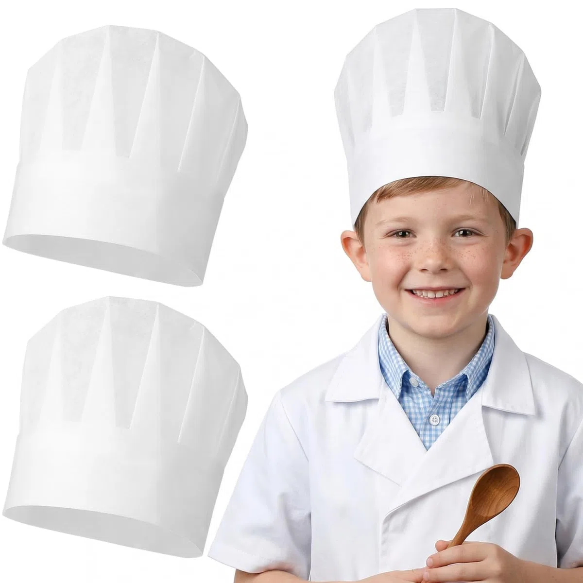 20 Piezas Gorros de Chef de Papel para Niños: Gorra de Cocina Desechable en Tela No Tejida - Sombrero para Hornear, Fiestas, Hogar, Cocina y Escuela