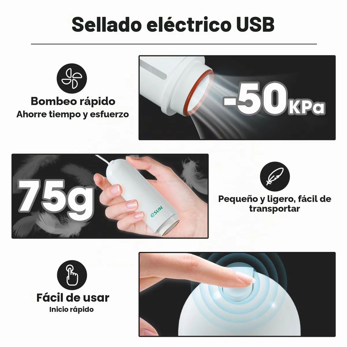 eSUN Kit de Vacío Actualización, 10 Piezas Impresora 3D Filamento Vacío Bolsas de Almacenamiento Reutilizable con Bomba USB, Bolsa Sellada al Vacío para Almacenar Filamento de Impresora 3D