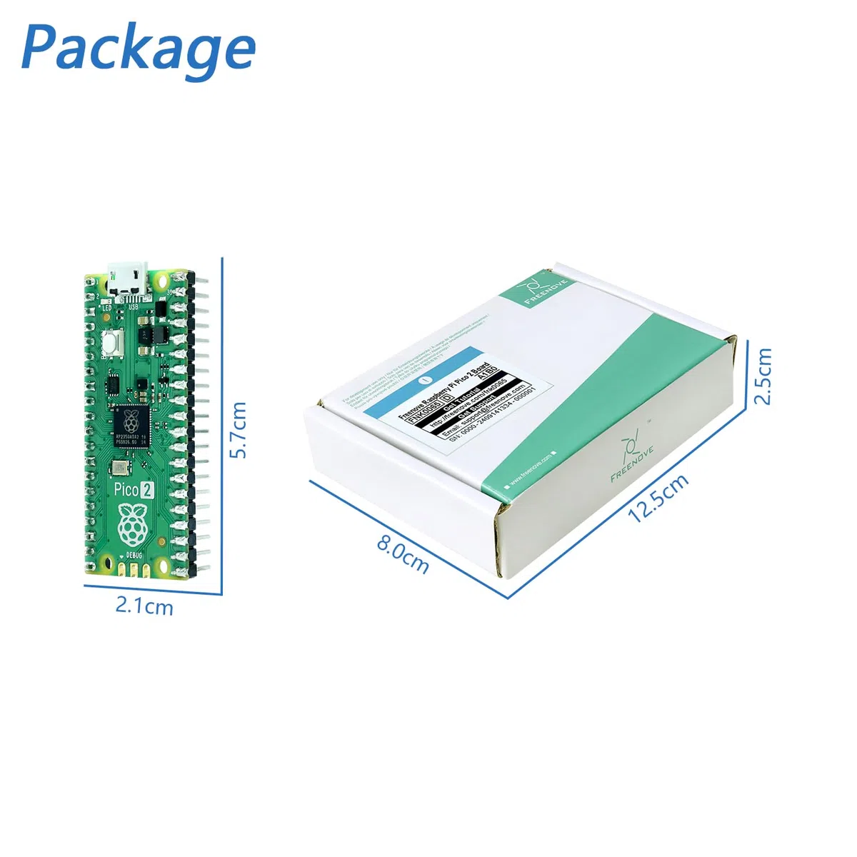 Freenove Raspberry Pi Pico 2 Board Pre-Soldered Header, Dual Arm Cortex-M33 and Dual Hazard3 RISC-V Microcontroller, Development Board, Tutorial Example Projects