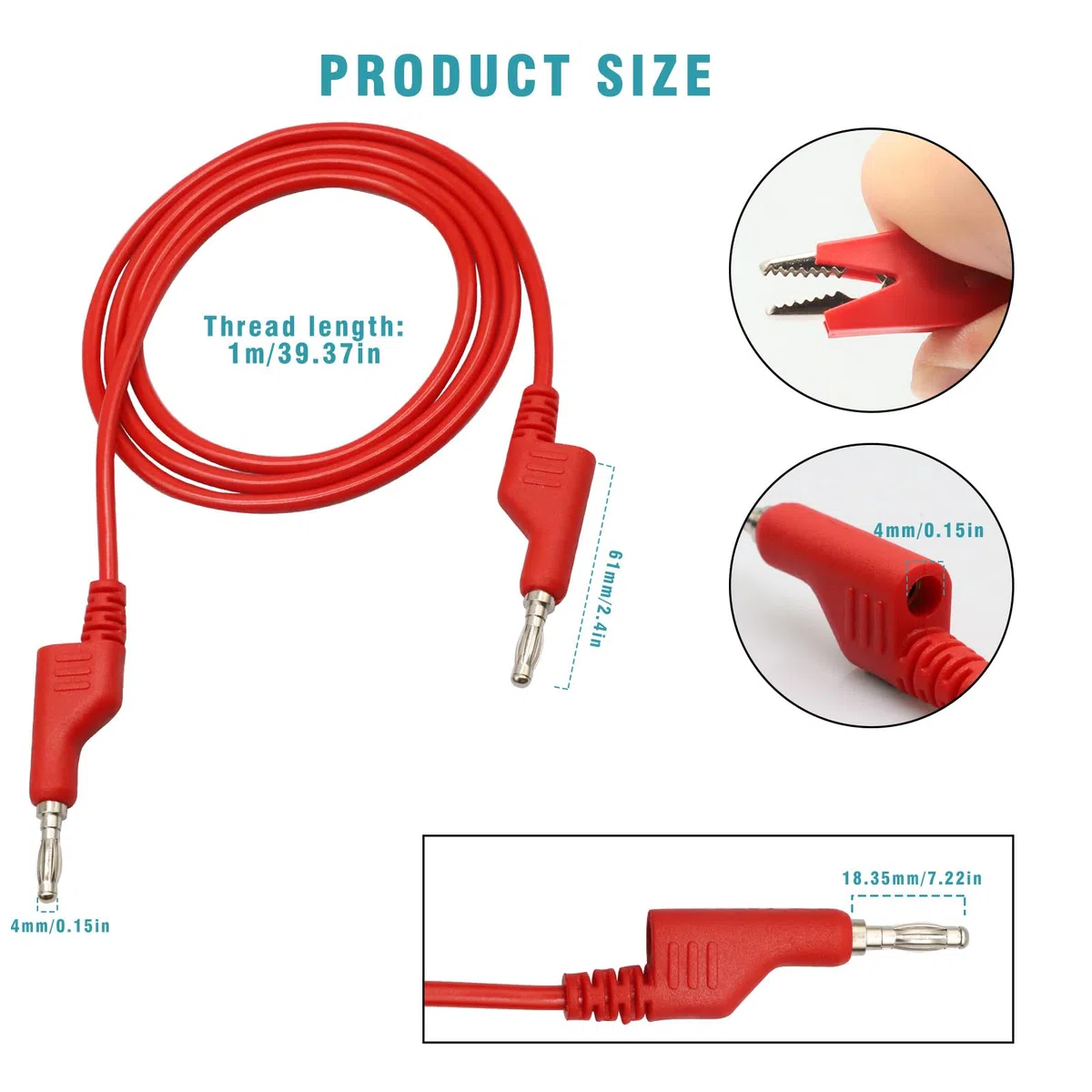 5 Cables de Prueba Para Multímetro de 4 mm, Cable con Conector Banana en 5 Colores, 10 Piezas de Pinzas de Cocodrilo Aisladas, Kit de Puntas de Prueba Para Medir Amperímetros de Cables