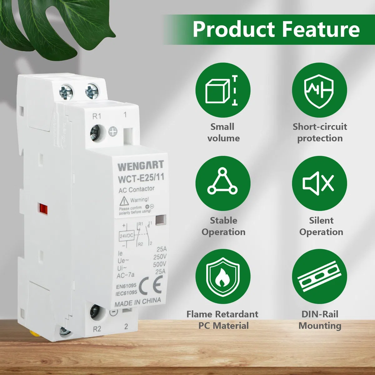 Wengart Contactor CC doméstico WCT-E25, 25A, 1NO1NC_DC24V, solución perfecta sin ruido para aplicaciones CC, optimizada para el control inteligente del sistema
