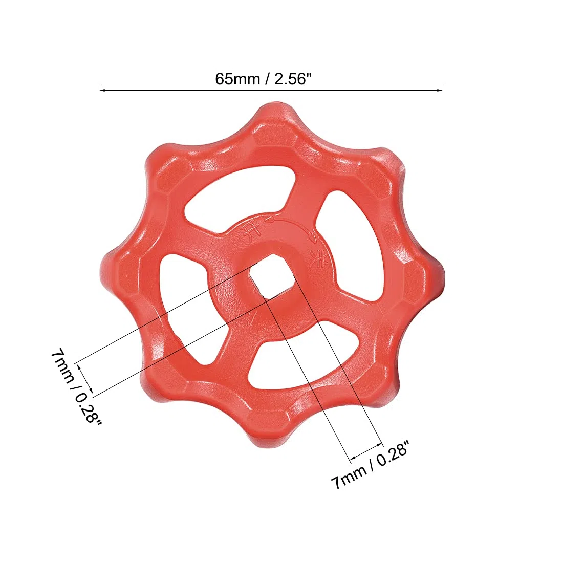 sourcing map Plástico Exterior Grifo Redondo Rueda Manija, Cuadrada Brocha 7x7 mm, Rueda OD 65mm ABS Rojo 4uds