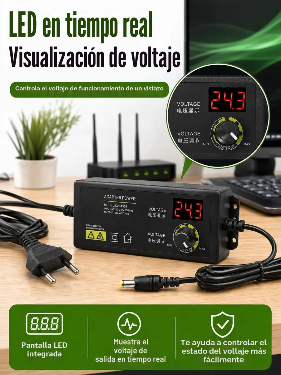 VOBOR Adaptador Ajustable, 3-36V Fuente de Alimentacin Regulable Universal con Control de Velocidad del Motor, Adaptador Unidad de Alimentación de Amplio Rango