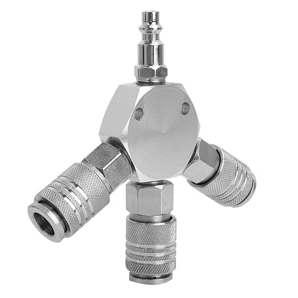 Distribuidor de acoplamiento rápido, distribuidor de 3 vías, distribuidor de aire comprimido de 3 compartimentos, 1/4'' F-NPT, para conexión a compresores y mangueras de aire comprimido