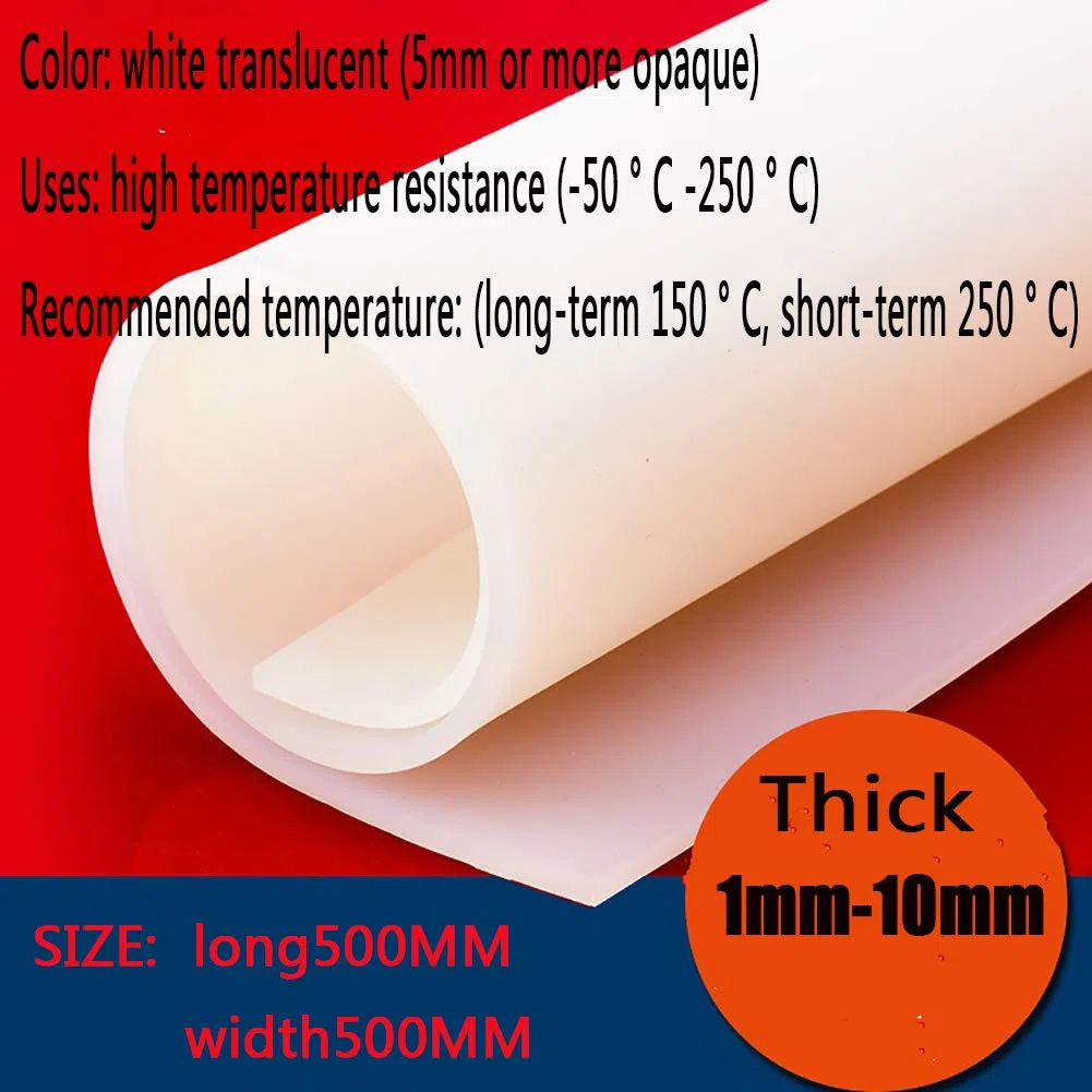 Hoja de goma de silicona suave blanca de alta temperatura 50 mm x 50 mm de grosor 0,5 mm