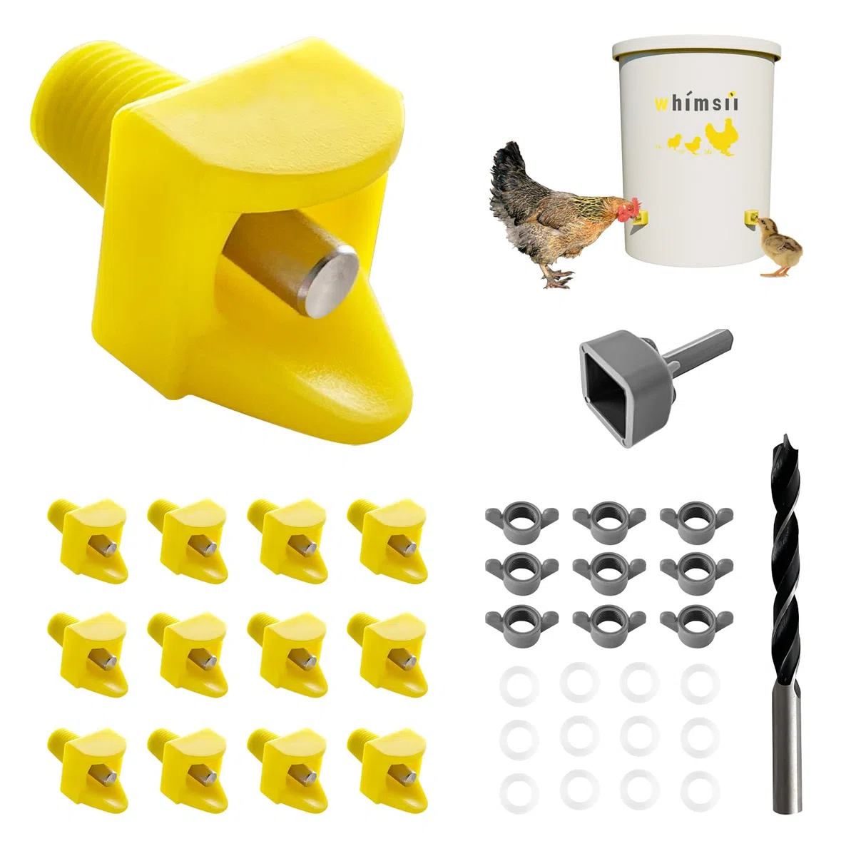 Pezones de riego de Pollo, Montaje Lateral Horizontal, Sistema de Agua automático antifugas para Aves de Corral, Adecuado para Pollos, Patos, codorniz, Paquete de, Incluye Broca y Herramienta