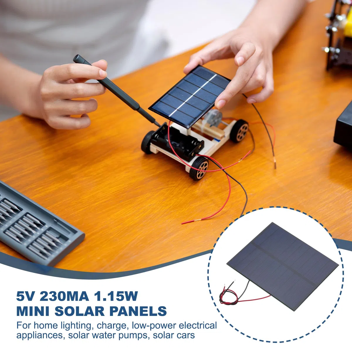 QUARKZMAN 2 Pcs Paneles Solares Mini 5V 1.15W 230mA, Pequeño Panel Solar Policristalino Con 2 Cables Para Kits De Materiales De Juguetes Eléctricos DIY Cargador, 100.8mm x 82.5mm