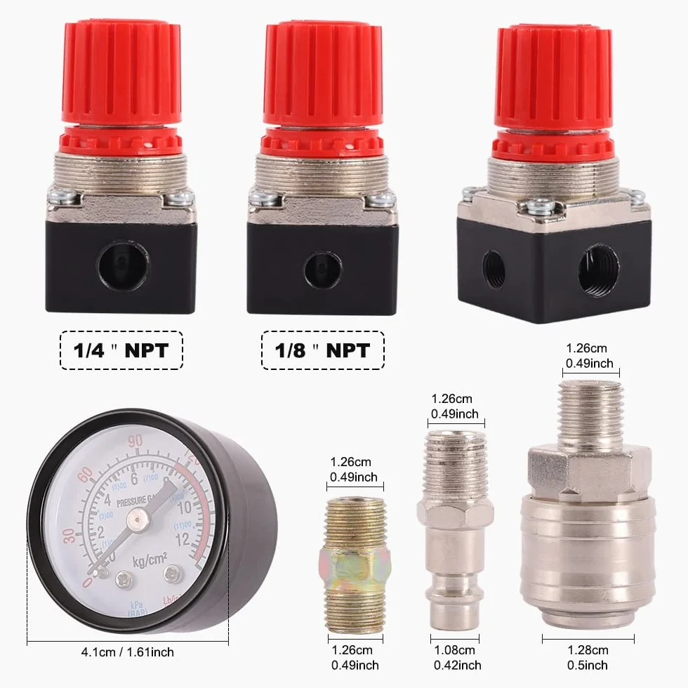 1/4 "Regulador de presión neumático del compresor de aire Regulador de presión neumático, válvula de control de presión con conexión de 180 psi 12 bar (válvula de cuatro vías)