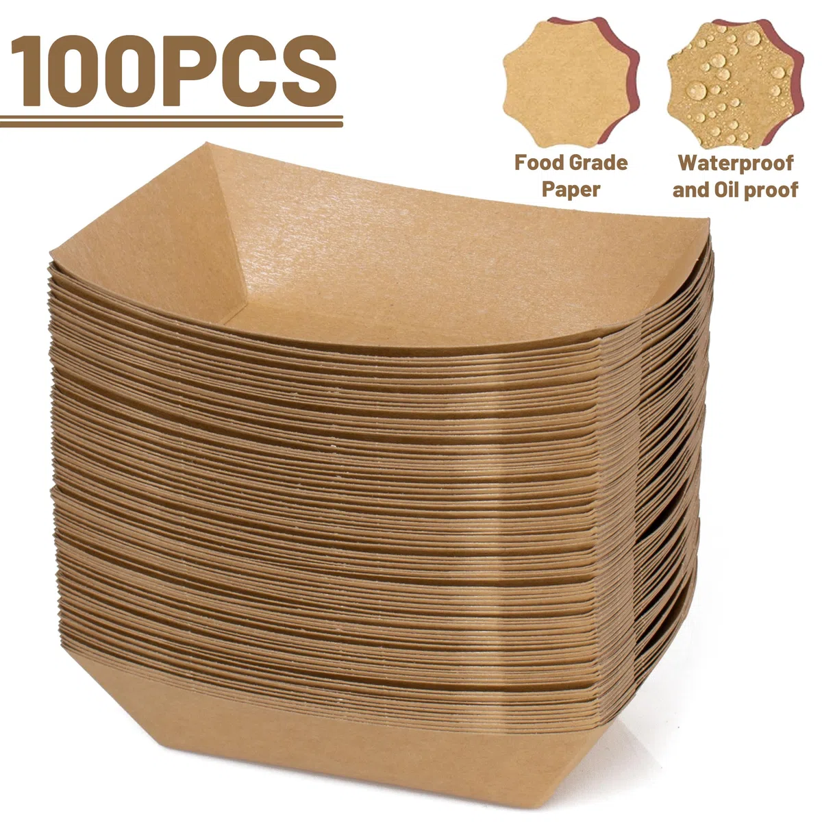 ANTETOK barco de papel desechable natural, barco de papel, muy adecuado para la exhibición de alimentos cómodos platos, platos, cajas de almuerzo, bandejas (19,4 cm 100 piezas)