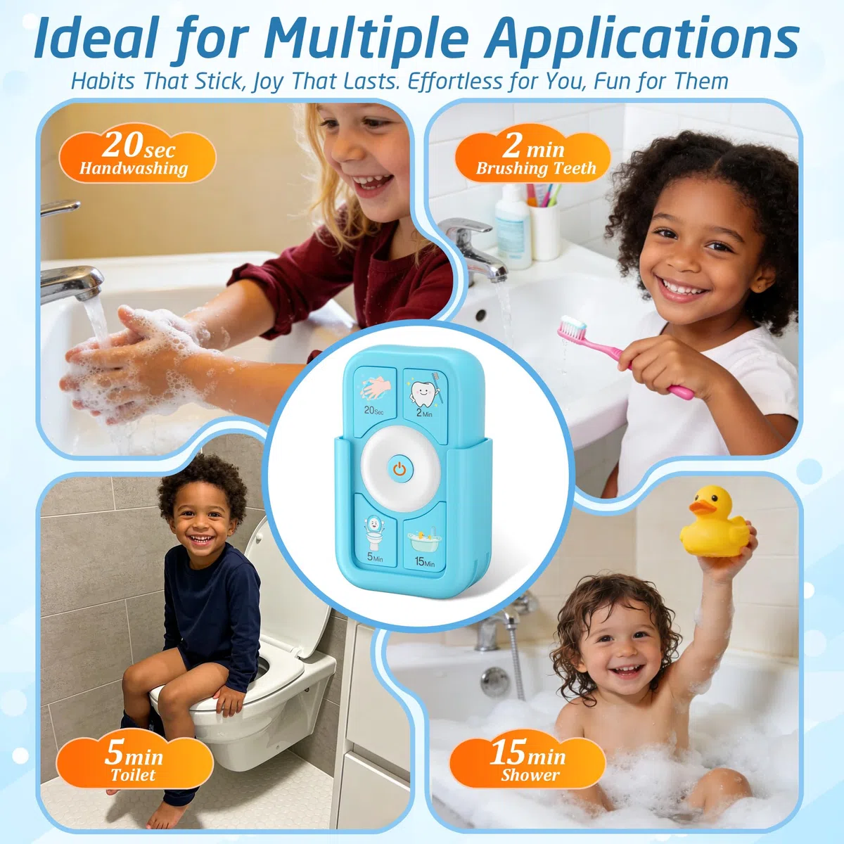Temporizador para niños, temporizador de cepillo de dientes: temporizador para niños, cepillo de dientes, ducha, lavabo de manos, temporizador para niños pequeños, 2, 5, 15 minutos, 30 segundos, azul