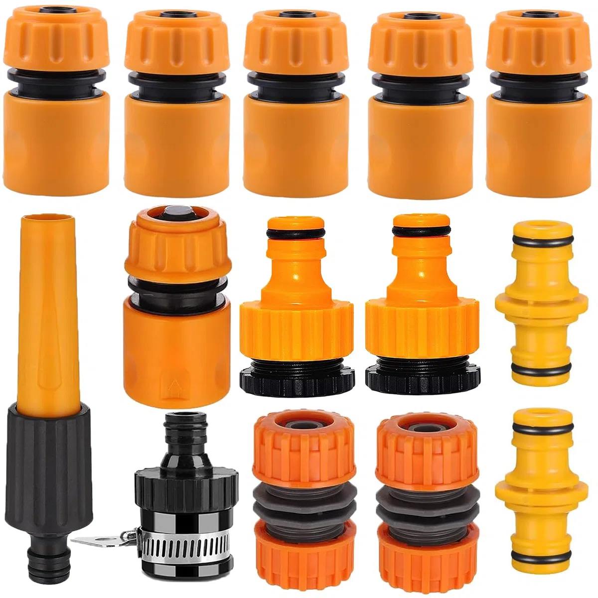 Kit de 14 accesorios de riego de plástico - Boquilla y conectores rápidos con sistema de parada de agua para reparación