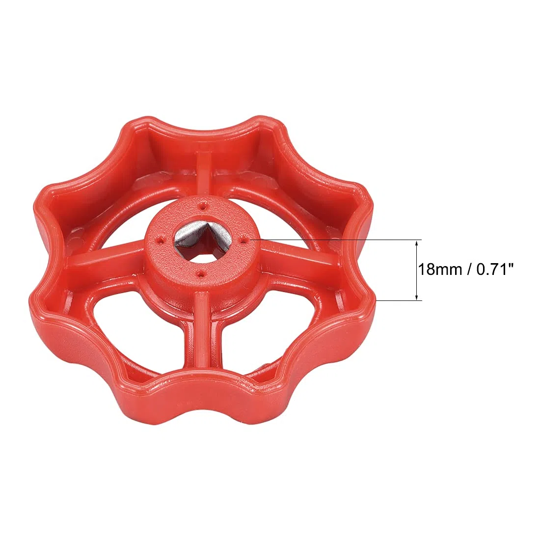 sourcing map Plástico Exterior Grifo Redondo Rueda Manija, Cuadrada Brocha 7x7 mm, Rueda OD 65mm ABS Rojo 4uds