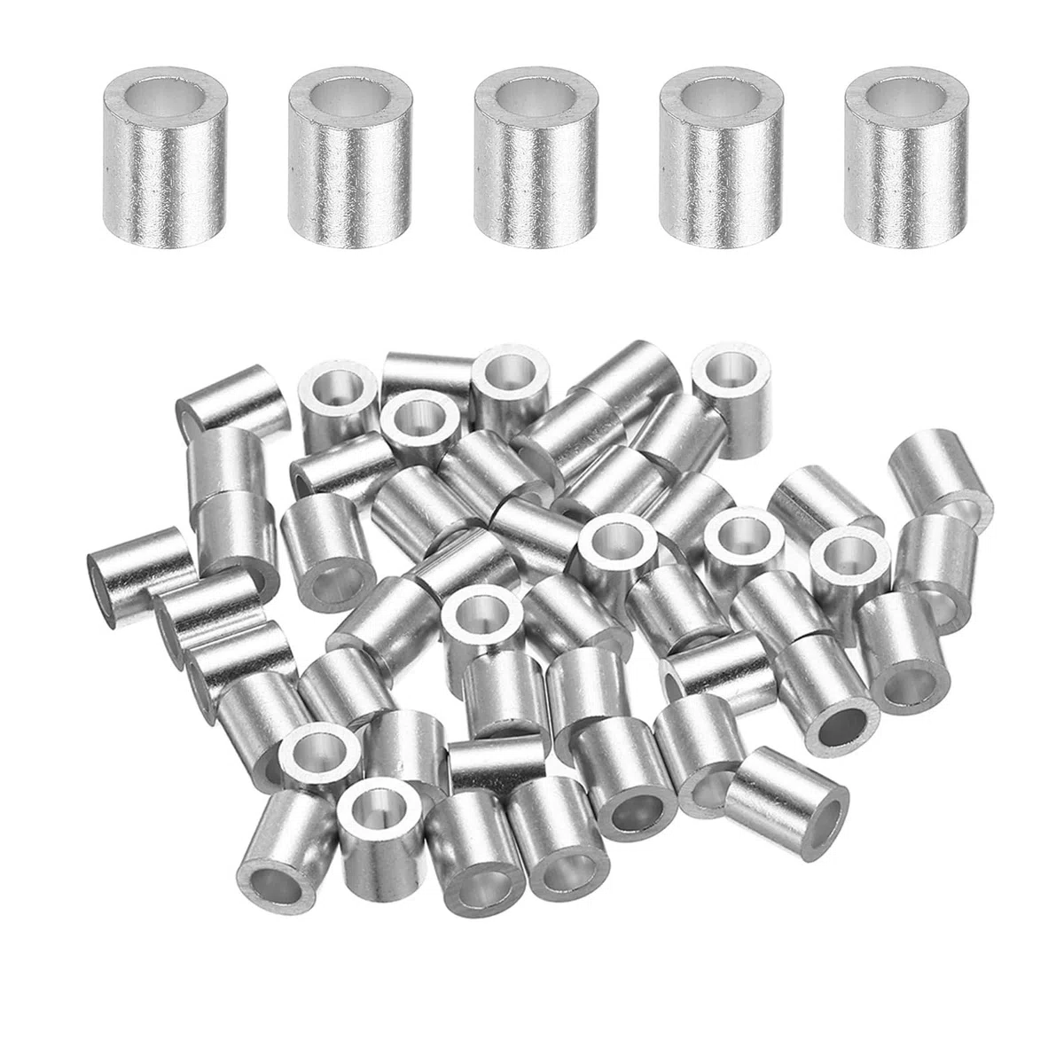 sourcing map Manguito de tope de cuerda de alambre de aluminio de 4 mm, funda de bucle de crimpado redondo para línea de cable de alambre, paquete de 50