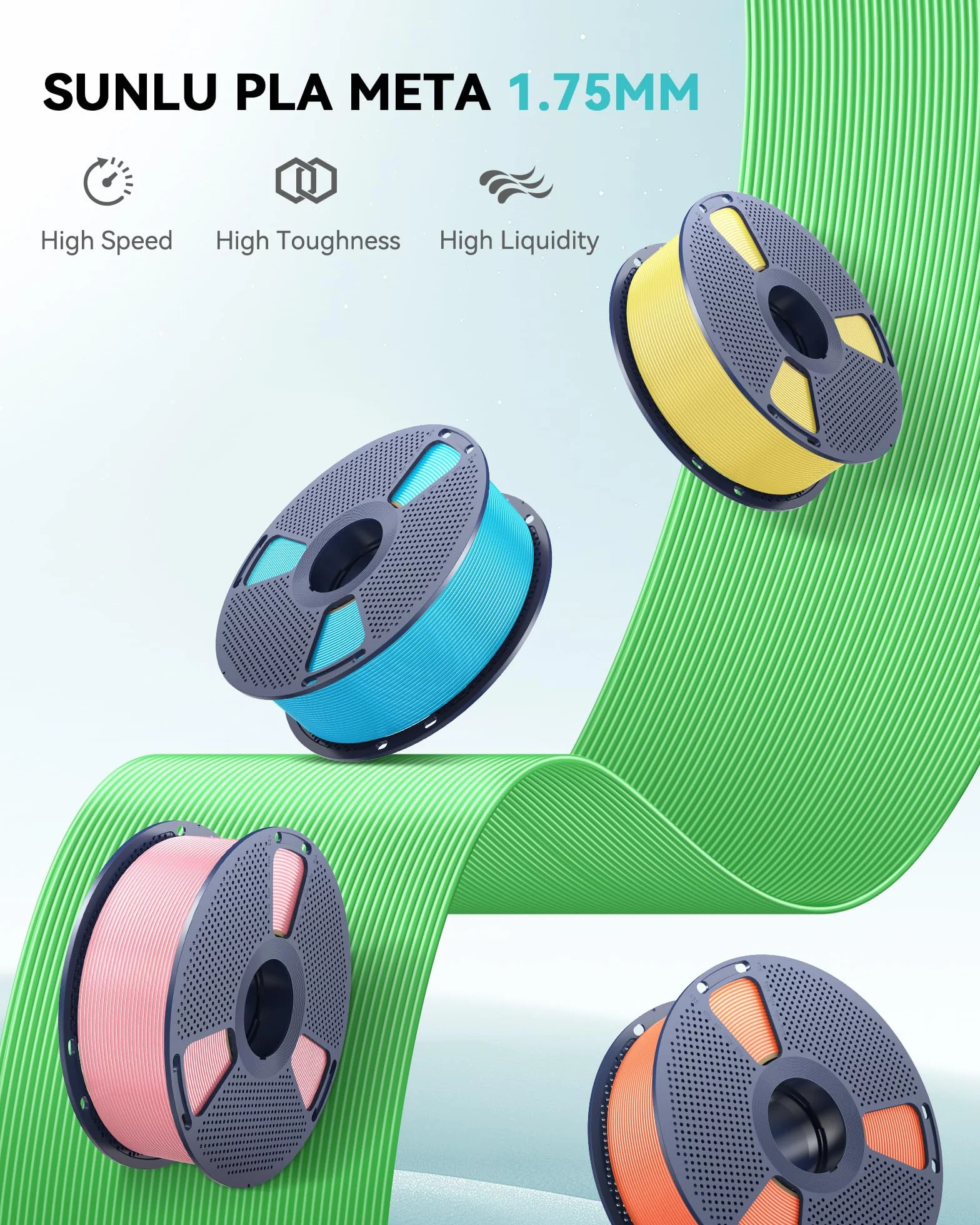 SUNLU Macaron PLA Meta Filamento, 1KG PLA 3D Impresora Filamento 1,75mm, Más Resistente, Precisión Dimensional +/- 0.02mm, Compatible con Impresoras FDM, Carrete de 1KG, Verde Oliva