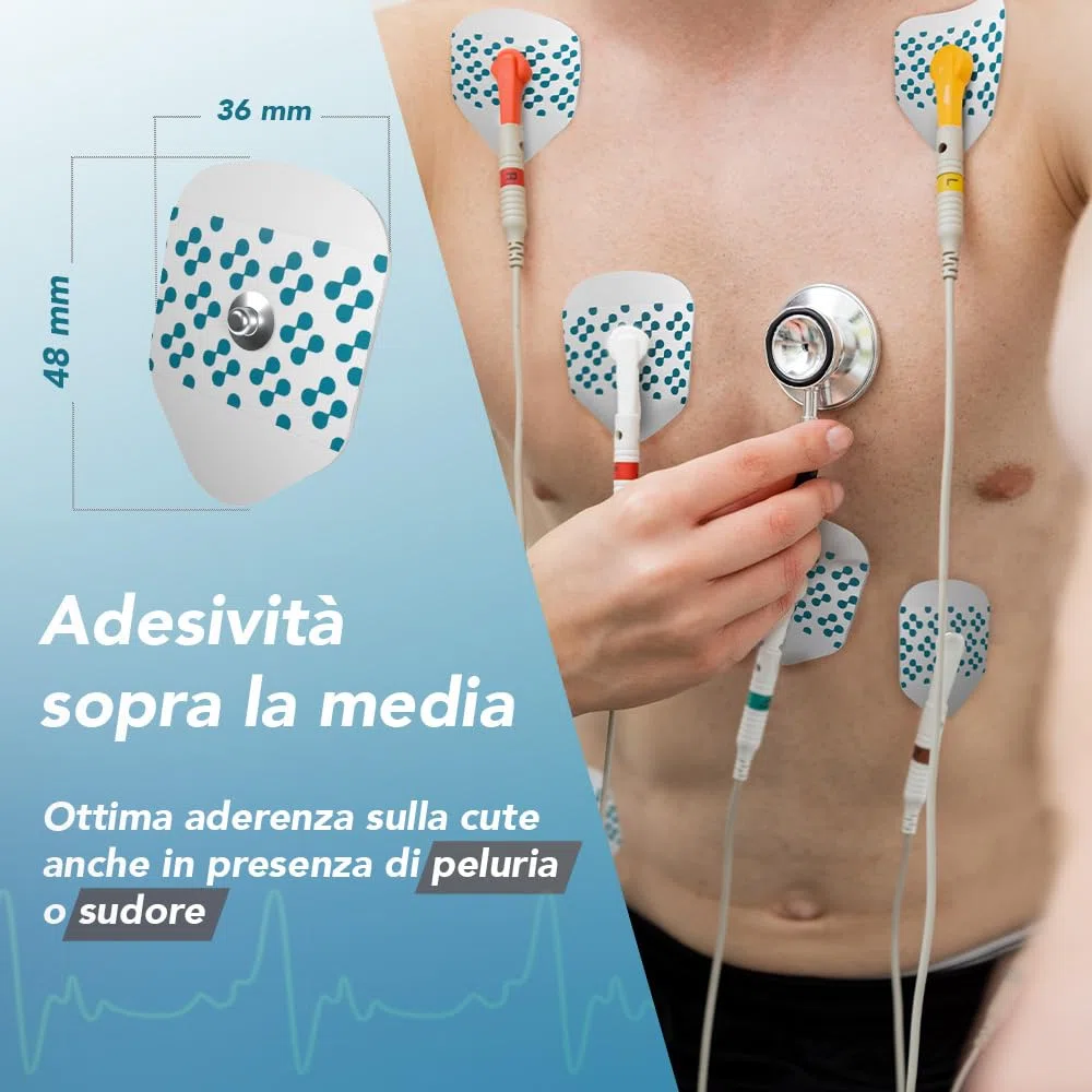 Electrodos de ECG desechables, 36 x 48 mm, para pruebas de estrés y monitorización basal, gel sólido hipoalergénico, adhesión segura, compatibles con todos los modelos de ECG – 2 paquetes de 50