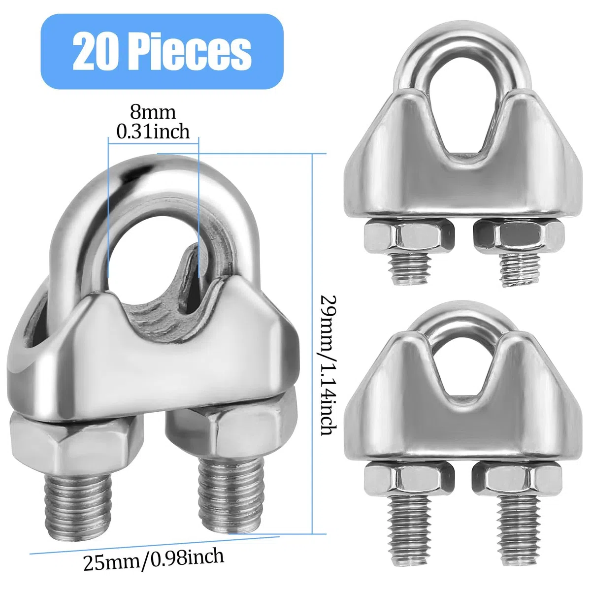 20 Piezas Abrazadera Cable,Abrazaderas Cables M6,Abrazadera Cables para Fijar Toldos y Tendederos
