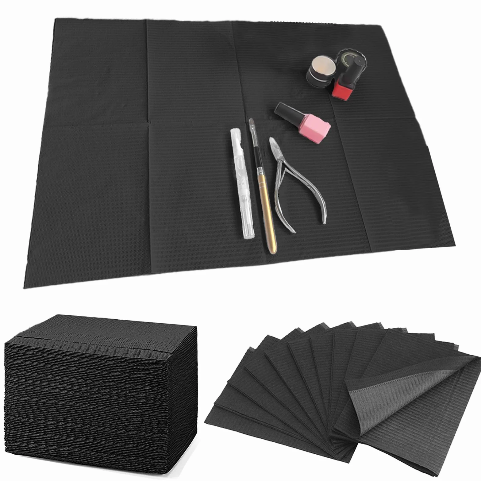 125 Baberos Dentales Negros, 45 x 33 cm, Impermeables para Mesa de Tatuaje, Almohadilla Limpia, Clínica Dental, Estación de Tatuaje y Salón de Belleza