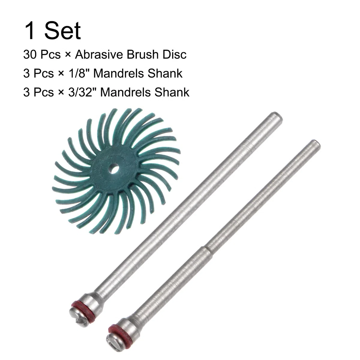 QUARKZMAN 30 Piezas Juego De Discos De Cerdas Radiales 1" 80 Grit Kit De Cepillos Abrasivos Para Detalles Rueda De Pulido Variada Con Mandriles De Vástago De 1/8" 3/32" Para Joyería Verde