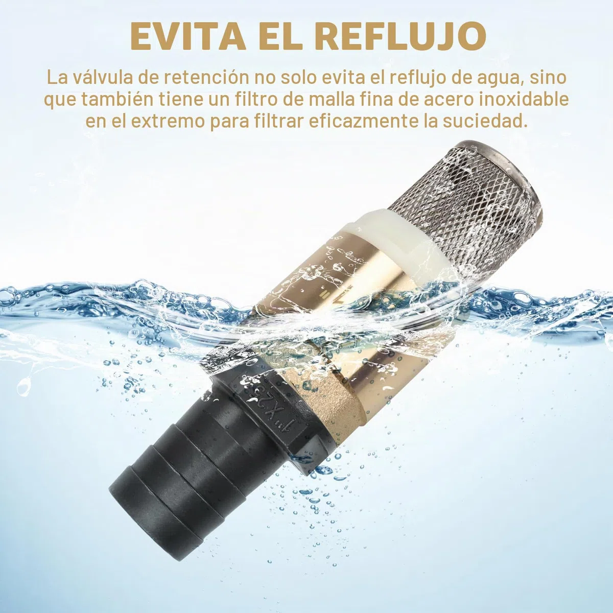 Válvula antirretorno de latón, 1 pulgada, filtro de succión con tope de retorno, válvula de pie, válvula antirretorno con 4 abrazaderas (18-32 mm) y 2 conexiones de manguera de 20 mm/Ø 25 mm