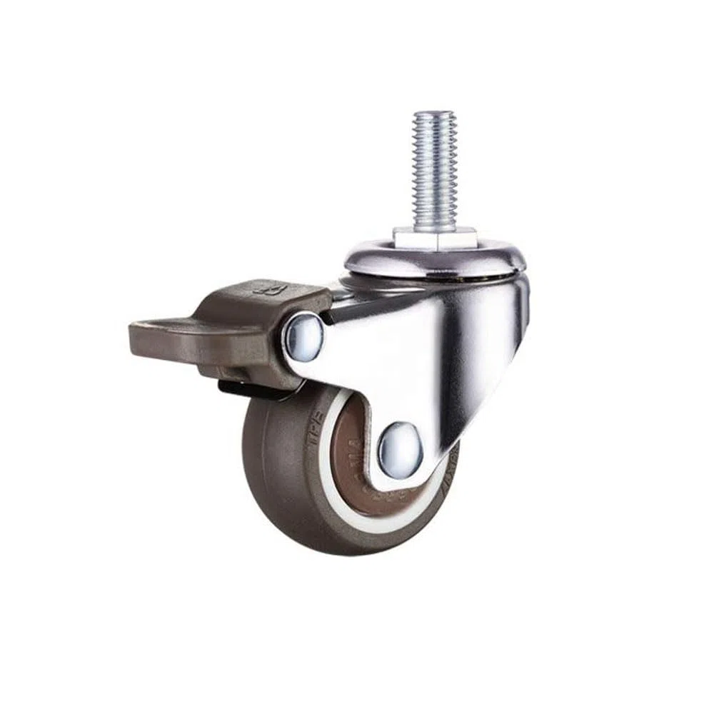 Norgail Ruedas giratorias pequeñas para carrito de la compra de 1 pulgada, goma suave, TPE, M6 x 15 mm, rosca métrica, mini rueda de vástago (2 con frenos), capacidad de carga de 24 libras/11 kg,