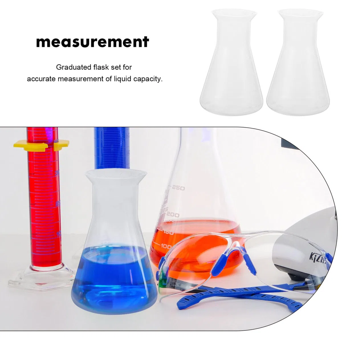 ULTECHNOVO 6piezas Frascos Erlenmeyer De Plástico Graduados Para Diseño De Cuello Estrecho Para Mezclas y Almacenamiento De Químicos De Frascos De