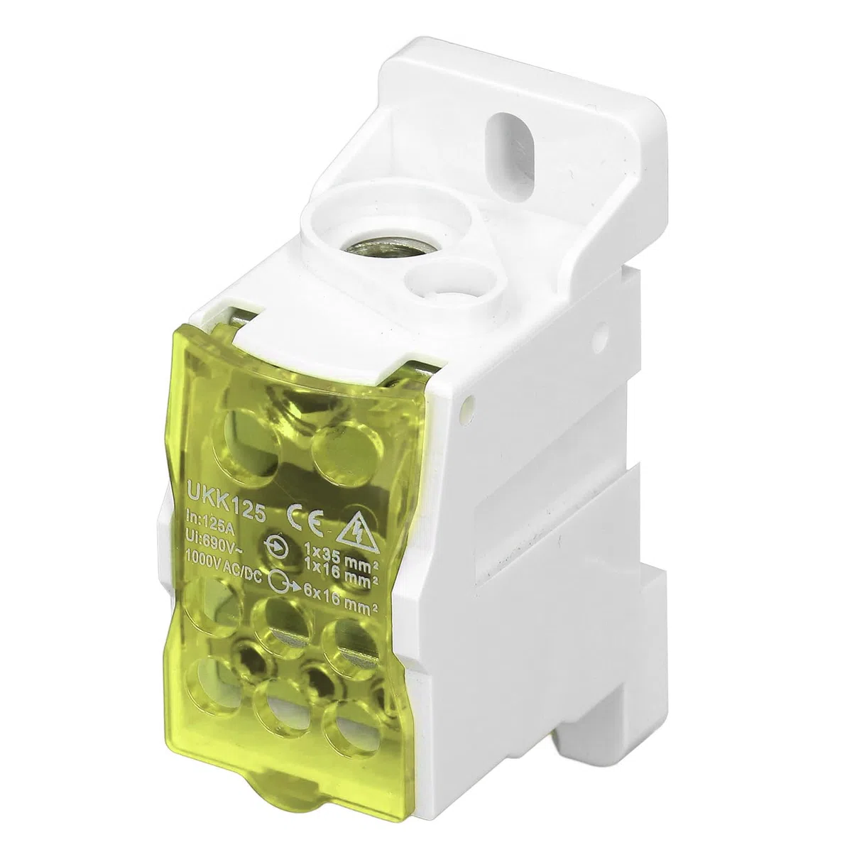 Nikou Caja de Distribución de Riel DIN Bloque de Terminales Eléctricos Universales Conector de Cable de Alimentación Caja de Conexiones 690V 125A (Amarillo)