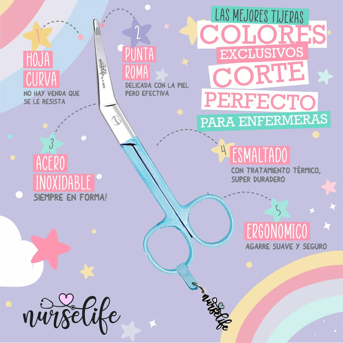 Nurse Life Pack Tijeras Enfermeria Mayo y Pico Pato + Extensible - Ideal para Porta tijeras Enfermeras - Punta Redonda Profesional | Love Enfermeria - Primeros Auxilios (Corazones)