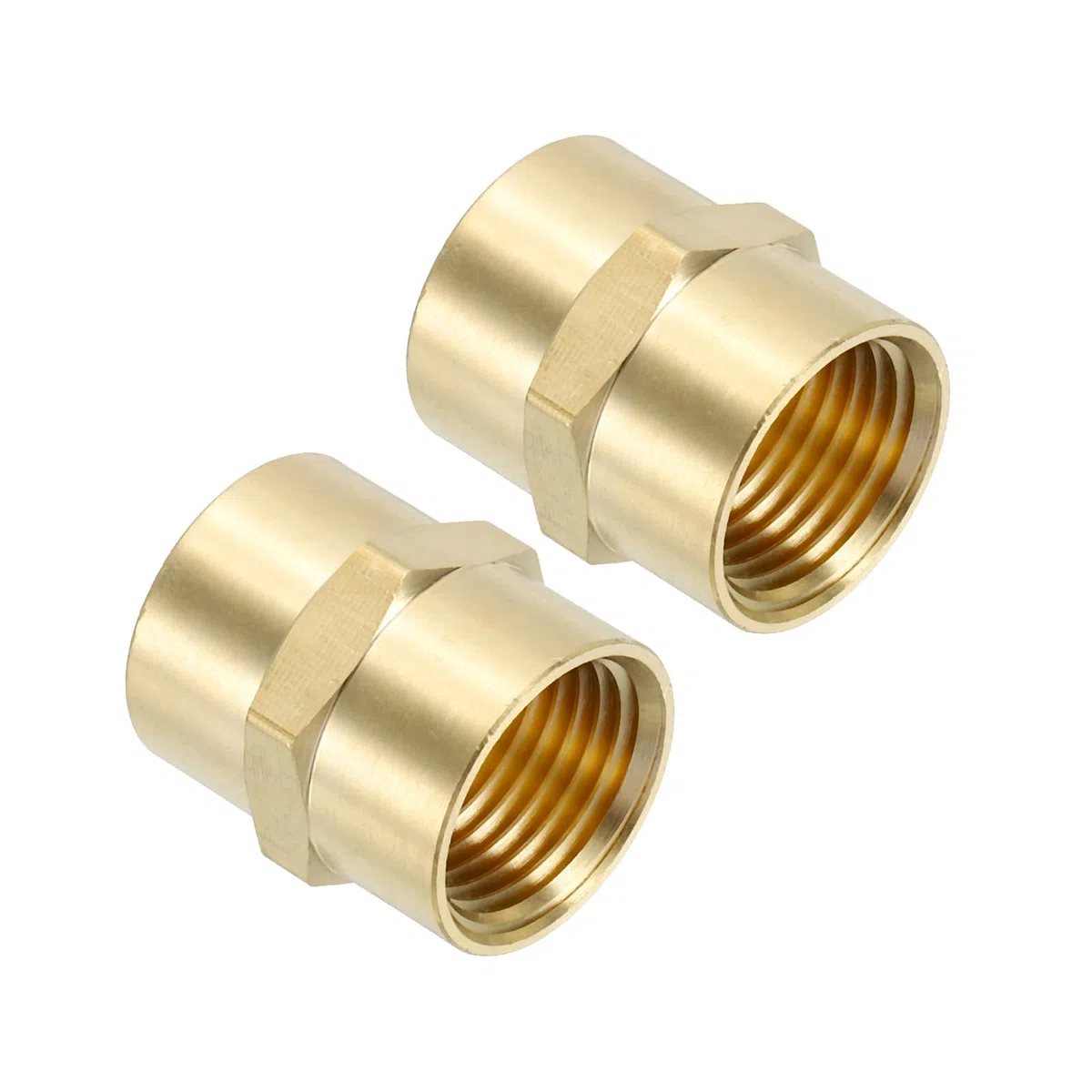 PATIKIL Acoplador NPT de latón de 1/2" x 1/2", paquete de 2 acoplamientos hembra hexagonales para tuberías de fontanería doméstica, bases de cabezales de ducha, color dorado