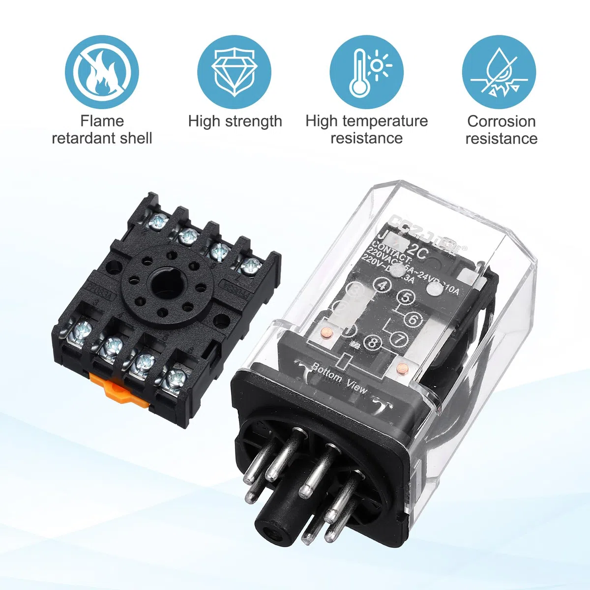 QUARKZMAN Relé De Potencia Electromagnético DPDT, Bobina DC 12V 10A 8 Pines MK2P-I Relé Pequeño Con Base De Enchufe Terminal 2NO 2NC JTX-2C