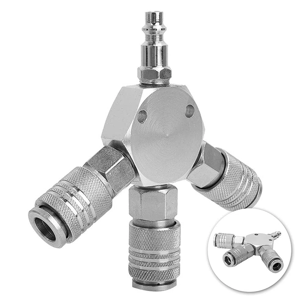 Distribuidor de acoplamiento rápido, distribuidor de 3 vías, distribuidor de aire comprimido de 3 compartimentos, 1/4'' F-NPT, para conexión a compresores y mangueras de aire comprimido