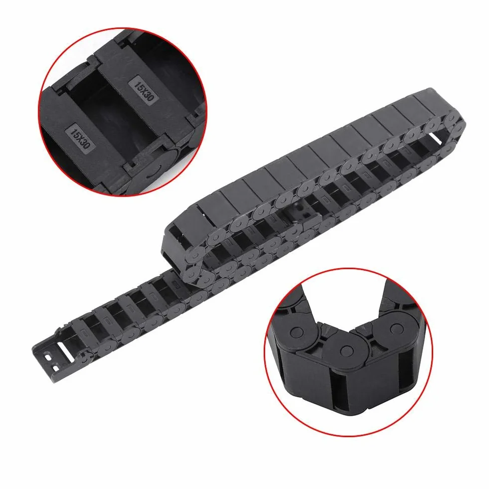 Ausla Cadena Portador de Cable, 1 Metro, 15 x 30 mm, Cadena de Arrastre de Nailon para Máquina de Grabado, Negro