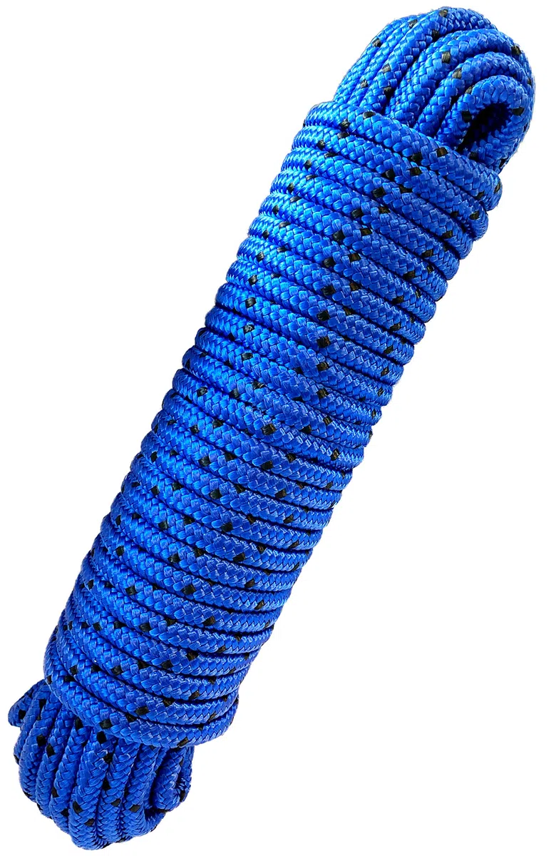 PANGOLINO Cuerda Trenzada de Polipropileno 8mm x 20m – Flotante, Resistente UV, 700kg – Azul/Negro – Camping, Jardín, Náutica