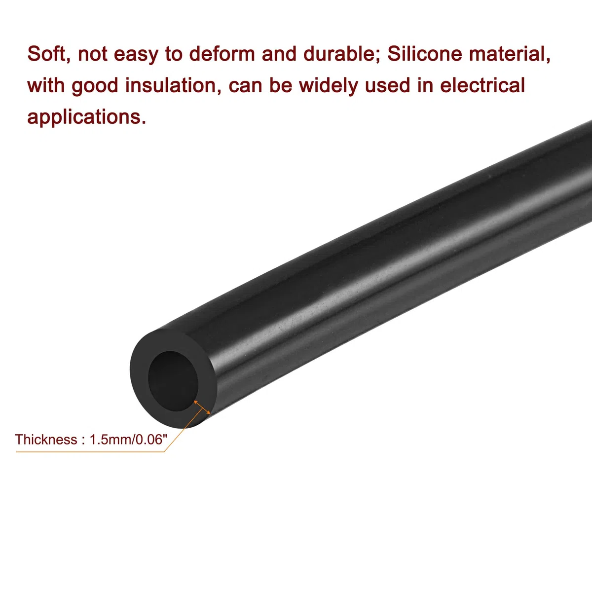 sourcing map Silicona Tubería Manguera 5mm ID 8mm OD 6.6 Pies Negro Alta Temperatura para Agua Manguera Aire Tubo