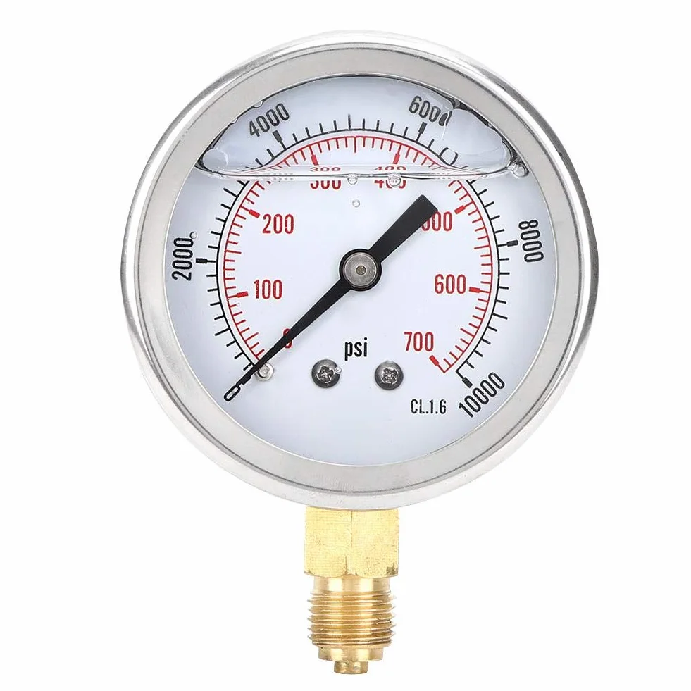 BuyWeek Manómetro de Presión Manómetro Hidráulico, 0-700 Bar 0-10000 PSI 1/4 BSP de Acero Inoxidable para Prueba de Agua