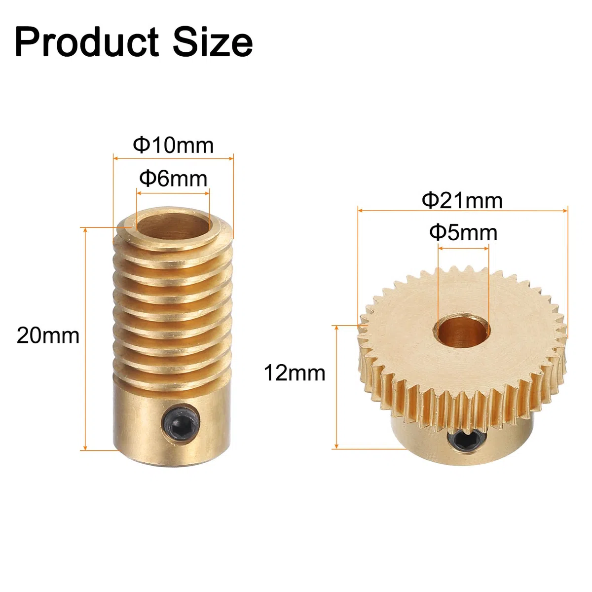QUARKZMAN Juego de Engranajes de Gusano - Módulo 0.5 Tasa de Reducción 40:1 del Eje del Engranaje de 6mm y del Engranaje de Rueda de 5mm Engranaje de Transmisión de 40T (Latón)