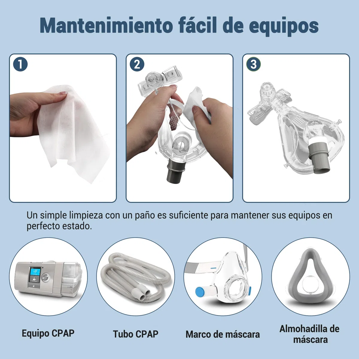 160 Toallitas de Limpieza CPAP para Máscara CPAP - Sin Alcohol, Sin Perfume, Suaves - Limpieza Sin Enjuague para Accesorios CPAP