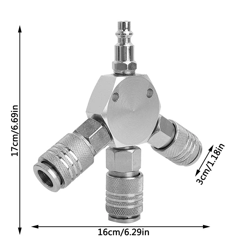 Distribuidor de acoplamiento rápido, distribuidor de 3 vías, distribuidor de aire comprimido de 3 compartimentos, 1/4'' F-NPT, para conexión a compresores y mangueras de aire comprimido