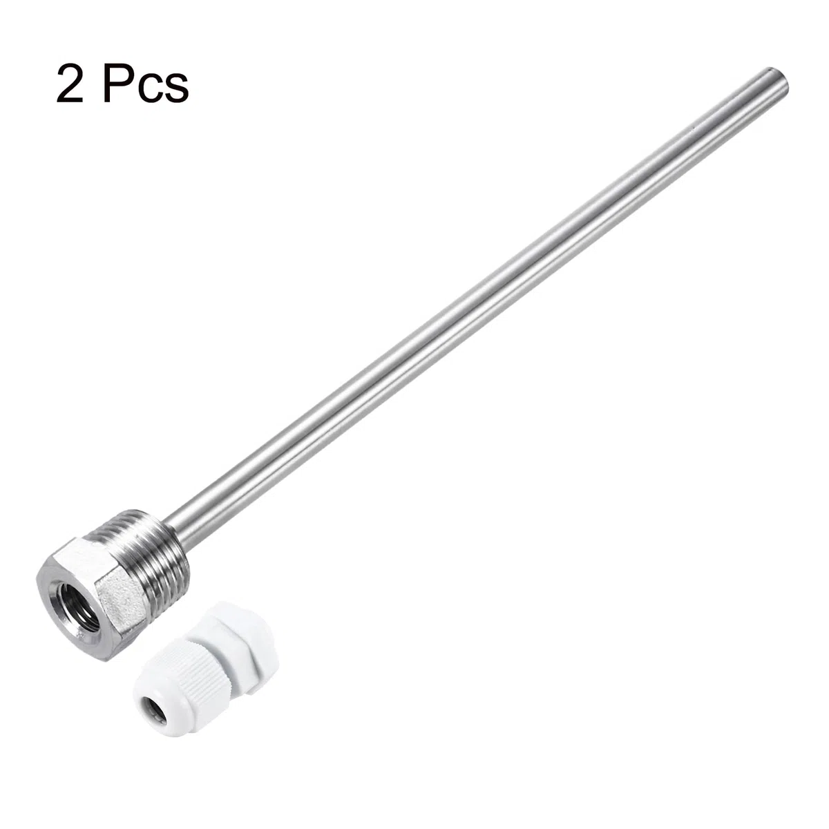 QUARKZMAN 2 Piezas 8mm Dia G1/2 Termopozo de Acero Inoxidable 304 sin Soldadura con Tuerca de Cable 200mm de Longitud para Fermentador de Cerveza, Blanco